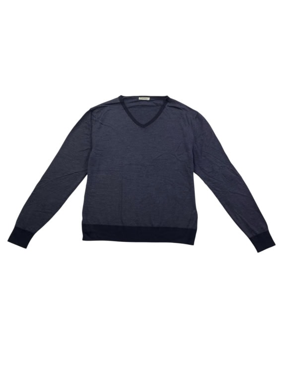 VERSACE COLLECTION Knit V-Neck Pullover Merino Wool Blue Men’s L