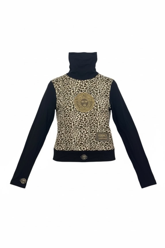 Versace Jeans Couture Turtleneck Top Animal Print Logo Multicolor Women XS/S