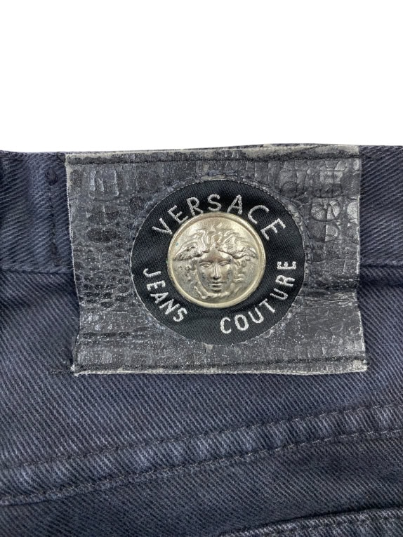 VERSACE JEANS COUTURE DENIM PANTS VINTAGE LOGO BLACK WOMEN'S XS
