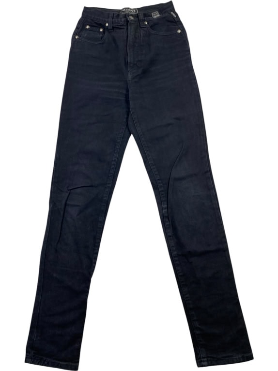 VERSACE JEANS COUTURE DENIM PANTS VINTAGE LOGO BLACK WOMEN'S XS