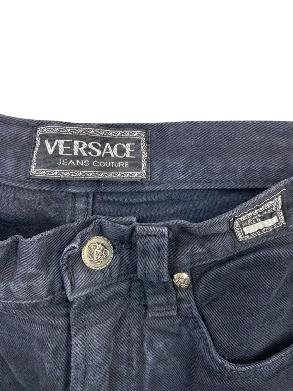 VERSACE JEANS COUTURE DENIM PANTS VINTAGE LOGO BLACK WOMEN'S XS