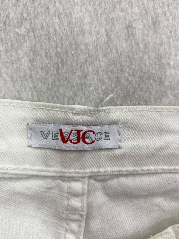 VERSACE JEANS COUTURE pantaloni vintage con logo metallico bianco da donna M