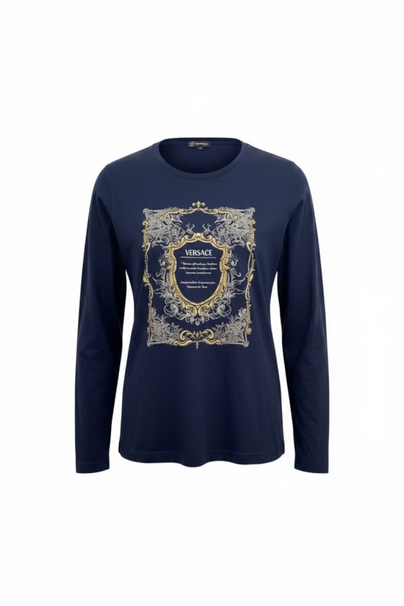 VERSACE ΜΠΛΟΥΖΑ ΜΑΚΡΥΜΑΝΙΚΗ VINTAGE LOGO PRINT ΜΠΛΕ L