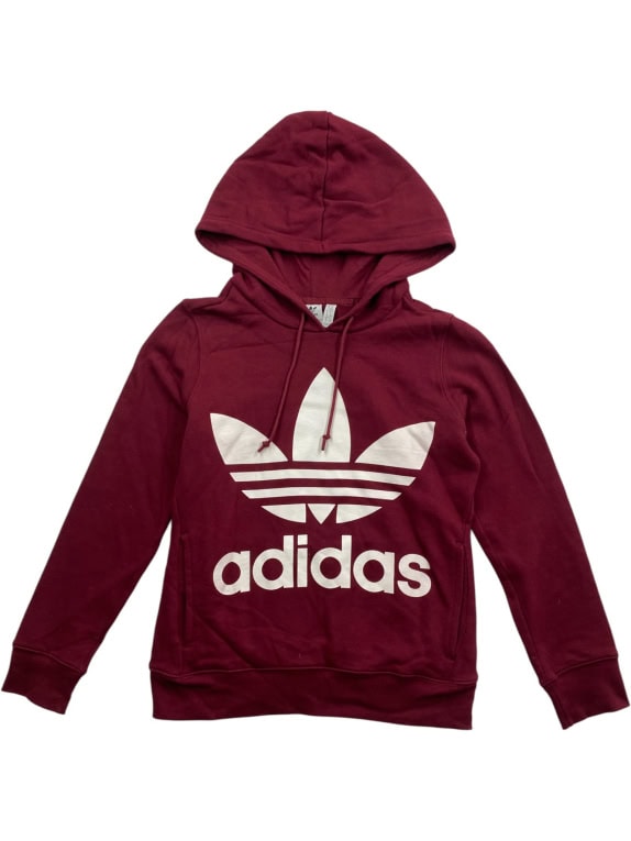 VINTAGE ADIDAS FELPA CON CAPPUCCIO LOGO BORDEAUX DA DONNA XS