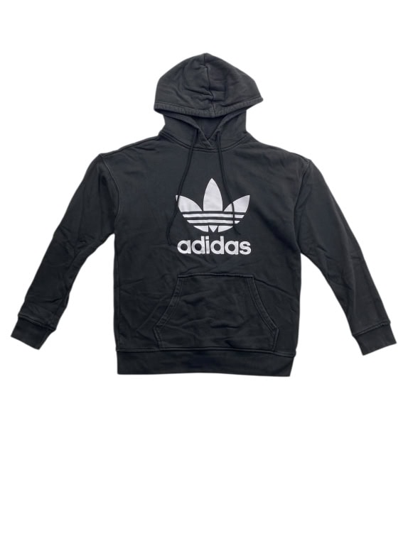 Felpa con cappuccio Adidas vintage con grande logo Trefoil nera da donna XS/S