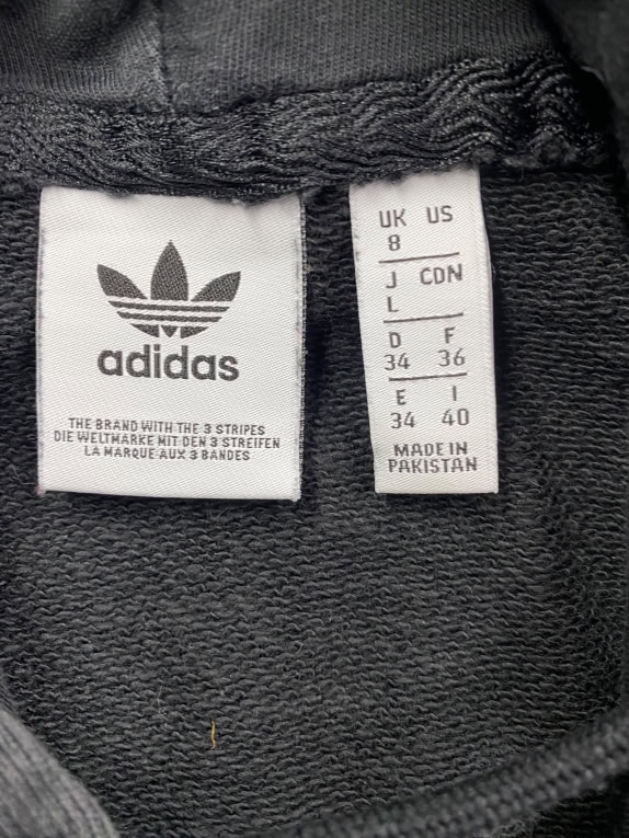 Felpa con cappuccio Adidas vintage con grande logo Trefoil nera da donna XS/S