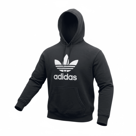Felpa con cappuccio Adidas vintage con grande logo Trefoil nera da donna XS/S