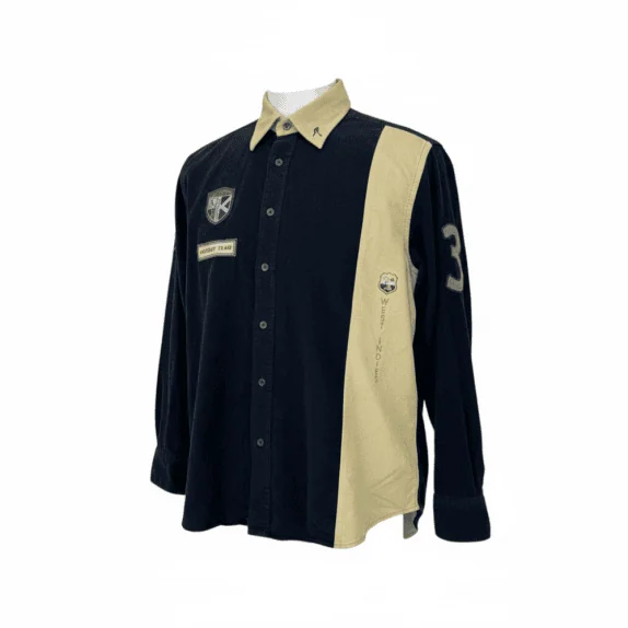 VINTAGE Camicia da uomo in velluto a coste 'Cricket Team' - S