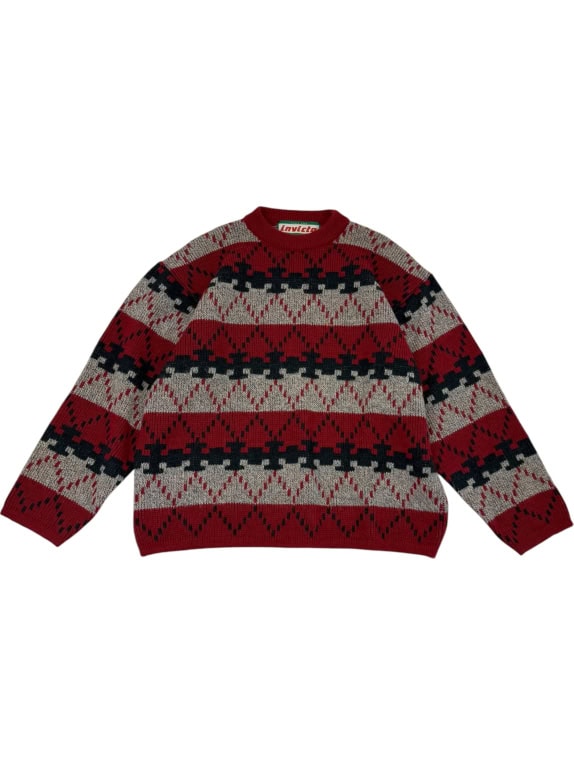 VINTAGE Maglione lavorato a maglia da uomo Invicta Fair Isle Rosso XL