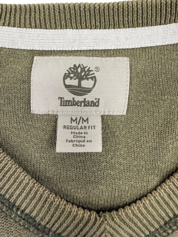 VINTAGE Ανδρικό Πλεκτό Πουλόβερ V-Neck Timberland Λαδί M