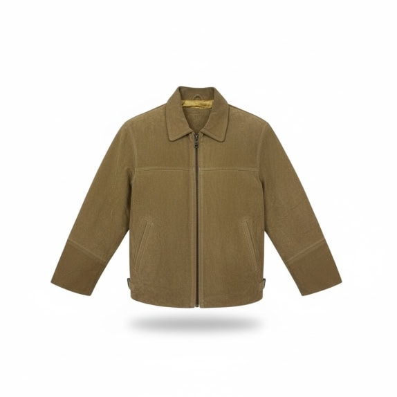 GIACCA DA UOMO VINTAGE IN SUEDE CON CERNIERA COLOR MARRONE/OLIVA M