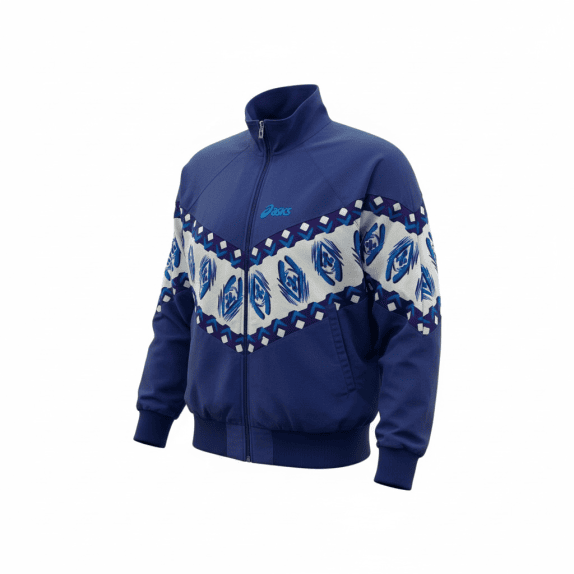 VINTAGE ASICS GIACCA UOMO TRACK TOP CON STAMPA GRAFICA BLU XS