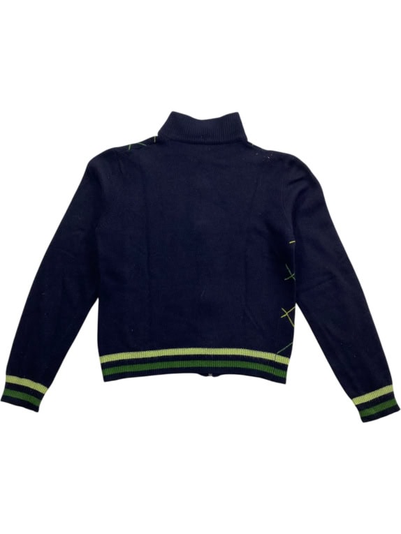 VINTAGE BELFE ZIP-UP CARDIGAN ARGYLE KNIT BLUE/GREEN WOMEN'S M