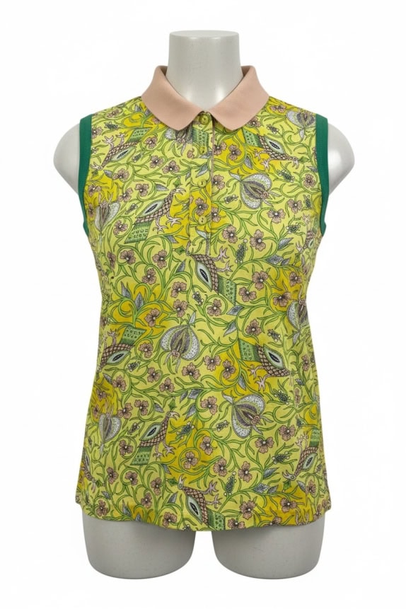 Vintage Best Company Αμάνικο Polo Shirt Πολύχρωμο Floral Pattern Γυναικείο M