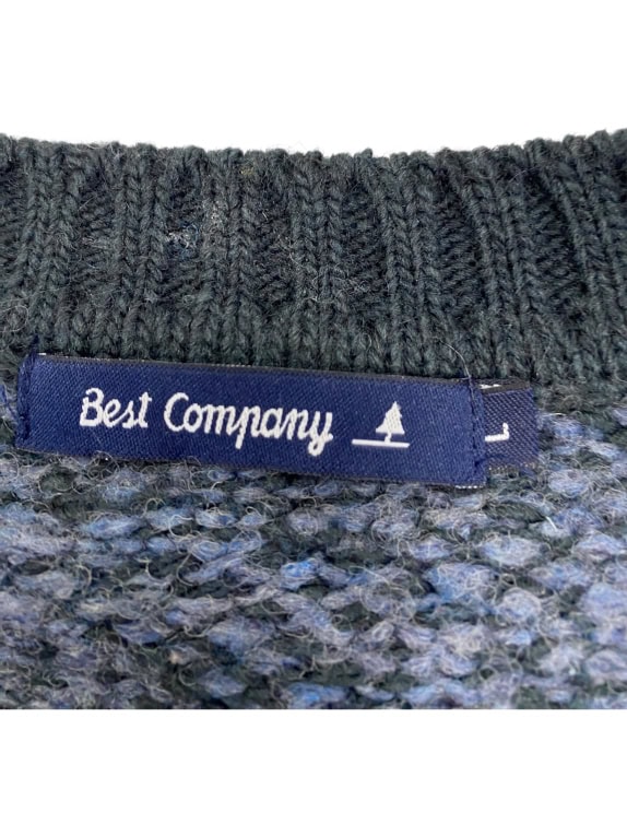 VINTAGE BEST COMPANY maglione lavorato a maglia motivo blu da uomo L