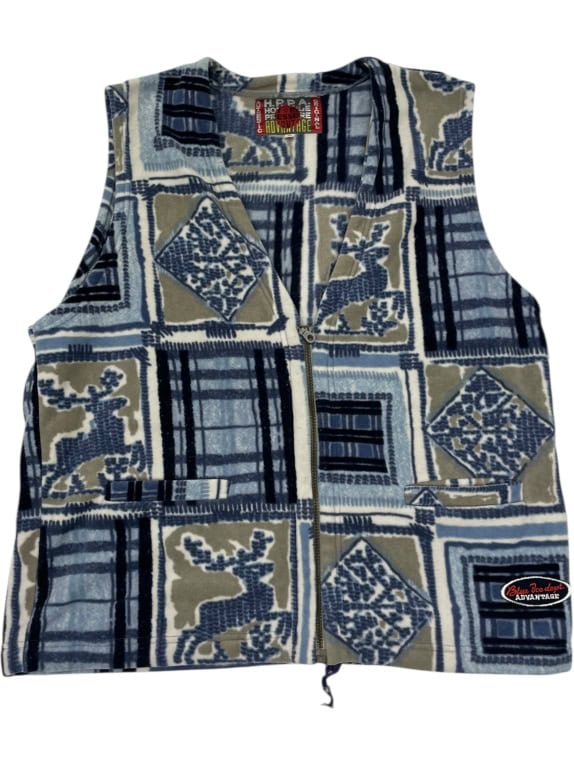 VINTAGE BLUE ICE DEPT. PATTERNED FLEECE VEST MEN'S L