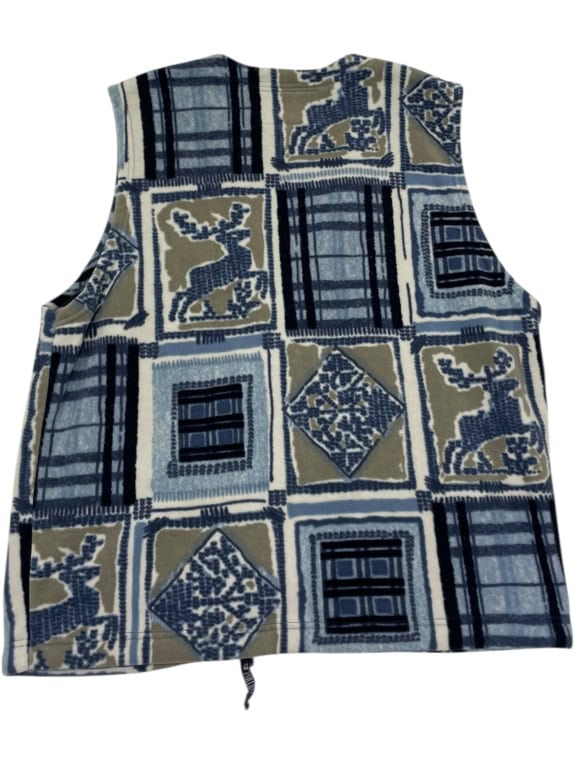 VINTAGE BLUE ICE DEPT. PATTERNED FLEECE VEST MEN'S L
