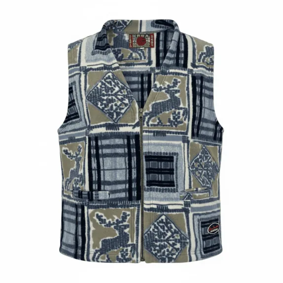 VINTAGE BLUE ICE DEPT. PATTERNED FLEECE VEST MEN'S L