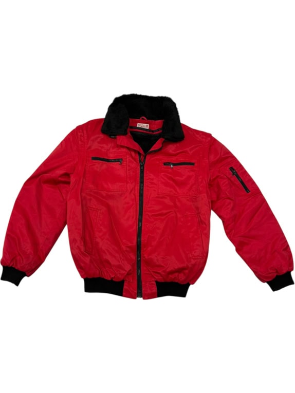 GIACCA BOMBER VINTAGE ROSSA CON COLLO IN PELLICCIA L/XL