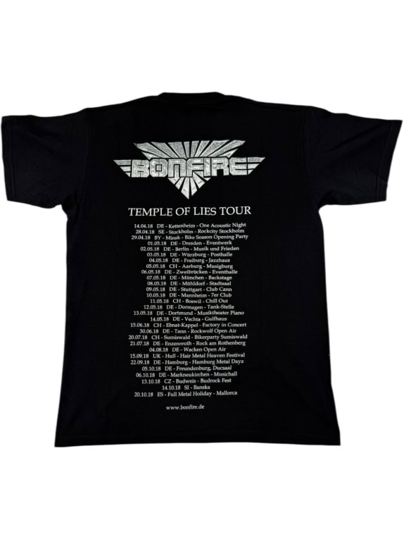 VINTAGE BONFIRE TEMPLE OF LIES ROCK/METAL T-SHIRT TOUR 2018