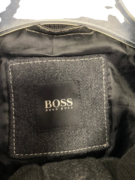 VINTAGE BOSS HUGO BOSS giacca in lana con collo alto grigio antracite da uomo L
