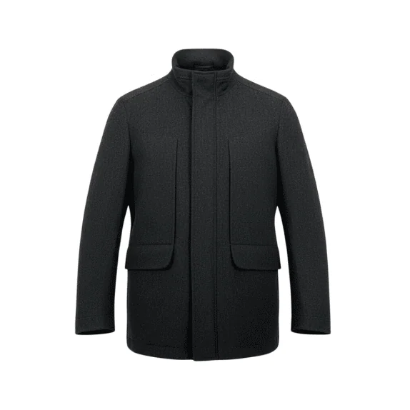 VINTAGE BOSS HUGO BOSS giacca in lana con collo alto grigio antracite da uomo L