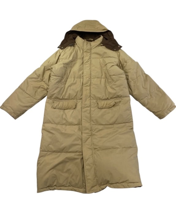 VINTAGE BRAND NOT STATED LONG PUFFER JACKET WITH HOOD BEIGE MENS L