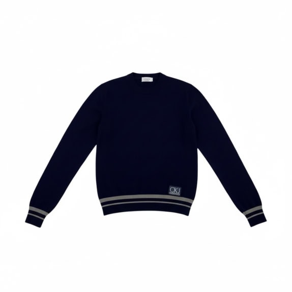 VINTAGE CALVIN KLEIN JEANS ΠΛΕΚΤΗ ΜΠΛΟΥΖΑ ΜΕ ΡΙΓΕΣ ΜΠΛΕ ΑΝΔΡΙΚΗ L