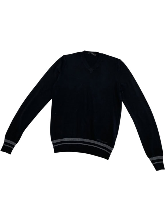 VINTAGE CALVIN KLEIN JEANS KNITTED V-NECK SWEATER WITH STRIPES BLACK MEN'S S