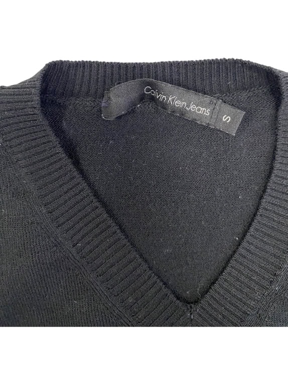 VINTAGE CALVIN KLEIN JEANS KNITTED V-NECK SWEATER WITH STRIPES BLACK MEN'S S