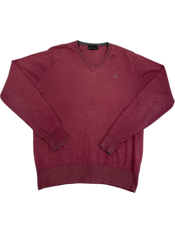 VINTAGE CALVIN KLEIN JEANS ΠΛΕΚΤΟ ΠΟΥΛΟΒΕΡ ΛΑΙΜΟΚΟΨΗ V ΜΠΟΡΝΤΟ ΑΝΔΡΙΚΟ S