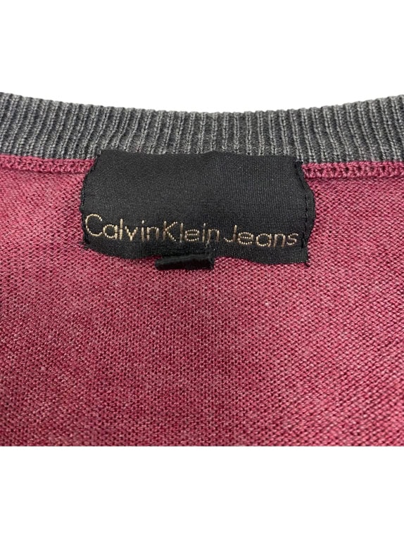 VINTAGE CALVIN KLEIN JEANS ΠΛΕΚΤΟ ΠΟΥΛΟΒΕΡ ΛΑΙΜΟΚΟΨΗ V ΜΠΟΡΝΤΟ ΑΝΔΡΙΚΟ S