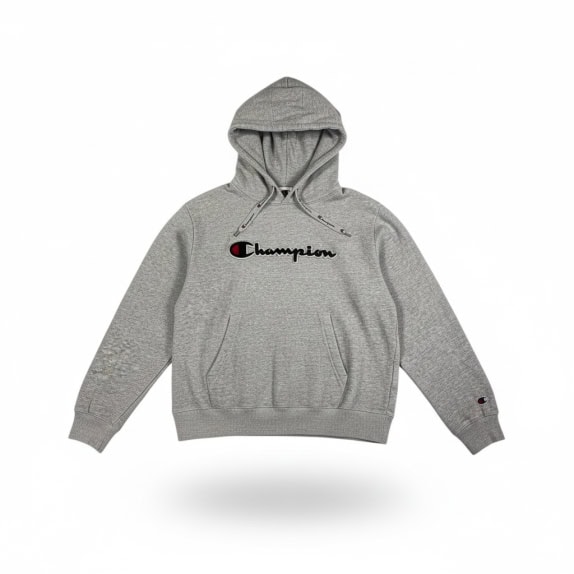 VINTAGE CHAMPION FELPA CON CAPPUCCIO LOGO RICAMATO GRIGIO DONNA L