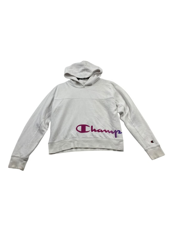 VINTAGE CHAMPION HOODIE LOGO WHITE WOMEN M