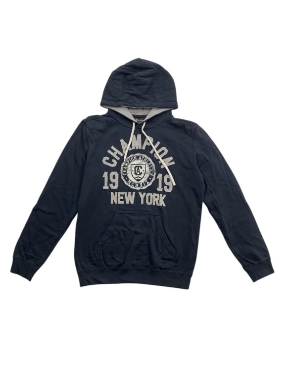 Felpa con cappuccio vintage Champion con logo Athletics New York blu scuro da uomo S
