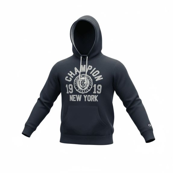 Felpa con cappuccio vintage Champion con logo Athletics New York blu scuro da uomo S