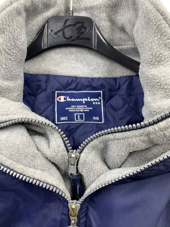 VINTAGE CHAMPION U.S.A. JACKET ΜΕ ΕΠΕΝΔΥΣΗ FLEECE ΜΠΛΕ ΑΝΔΡΙΚΗ L