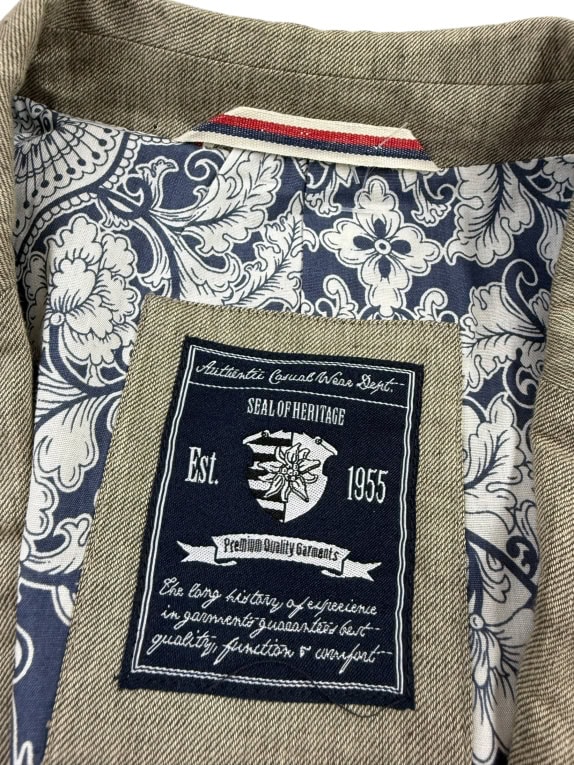 VINTAGE CHARLES VÖGELE BLAZER GIACCA SEAL OF HERITAGE MARRONE-GRIGIO DA UOMO L/XL