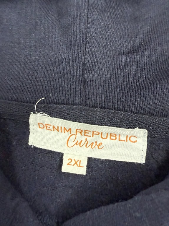 VINTAGE DENIM REPUBLIC CURVE felpa con cappuccio MALIBU USA blu da donna XXL/3XL