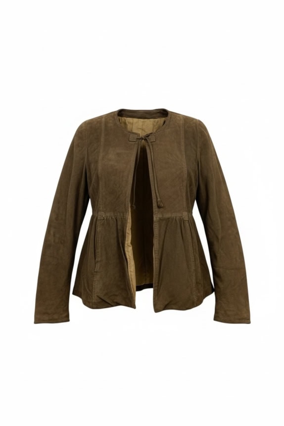 Giacca vintage in pelle scamosciata marrone (S)