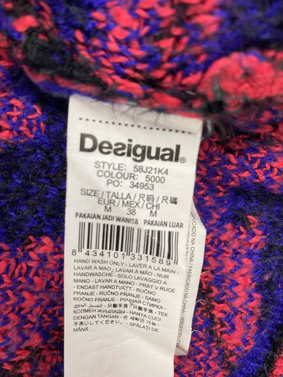 VINTAGE DESIGUAL KNITTED SWEATER PATTERNED BLUE RED WOMEN'S M/L