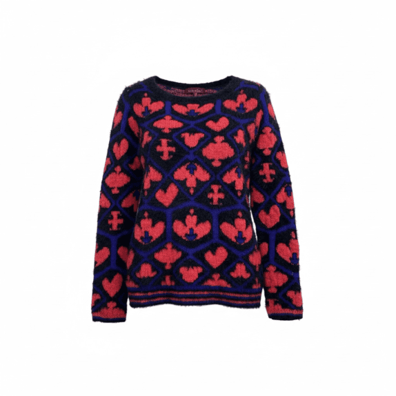 VINTAGE DESIGUAL KNITTED SWEATER PATTERNED BLUE RED WOMEN'S M/L