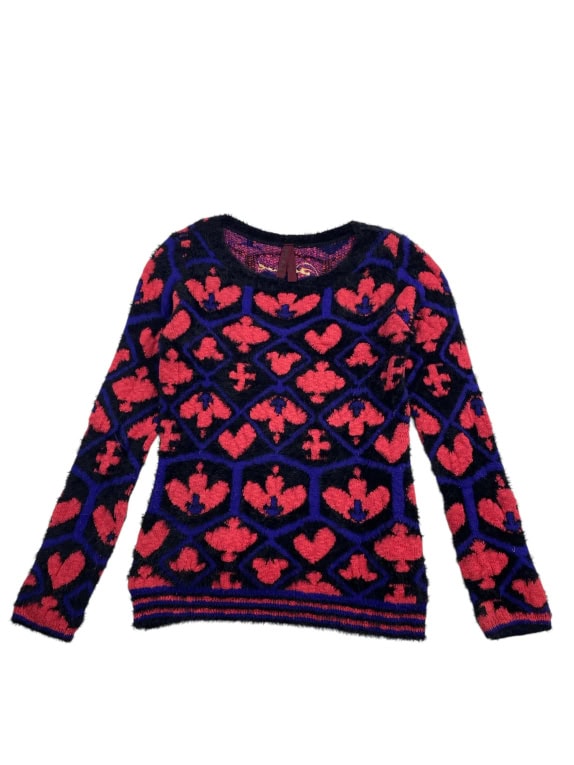 VINTAGE DESIGUAL KNITTED SWEATER PATTERNED BLUE RED WOMEN'S M/L