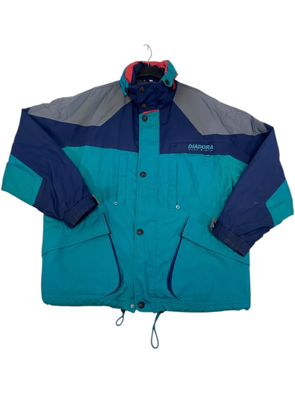 VINTAGE DIADORA RACE & WIN COLORBLOCK JACKET BLUE GREEN MENS L