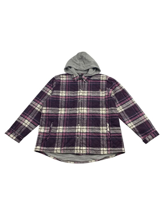 VINTAGE DICKIES GIACCA A QUADRI CON CAPPUCCIO TRAPUNTATA BORDEAUX/GRIGIO DA DONNA XL