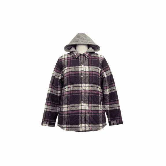 VINTAGE DICKIES GIACCA A QUADRI CON CAPPUCCIO TRAPUNTATA BORDEAUX/GRIGIO DA DONNA XL