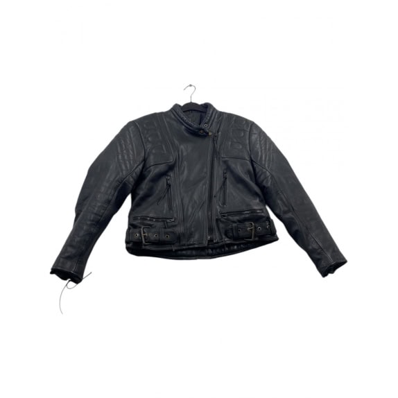 VINTAGE ECHTES LEDER LEATHER JACKET ZIPPER BLACK WOMEN M