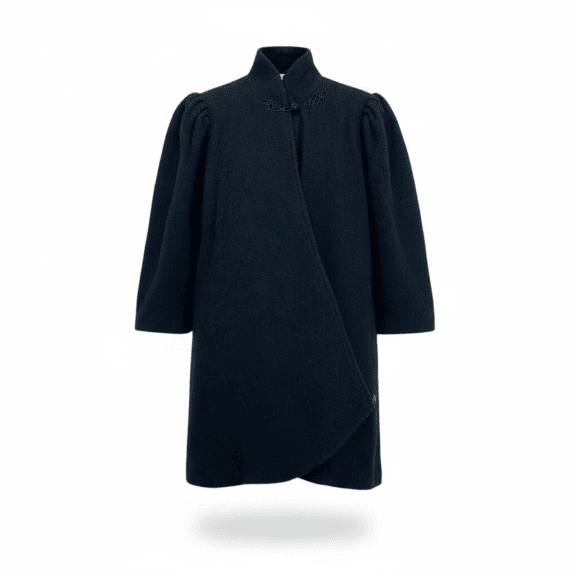 Cappotto bouclé vintage Emanuel Ungaro da donna blu multicolore con collo alto L