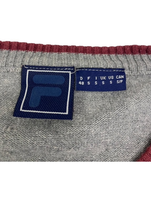 VINTAGE FILA ΠΛΕΚΤΟ ΠΟΥΛΟΒΕΡ V ΛΑΙΜΟΚΟΨΗ ΓΚΡΙ ΑΝΔΡΙΚΟ S