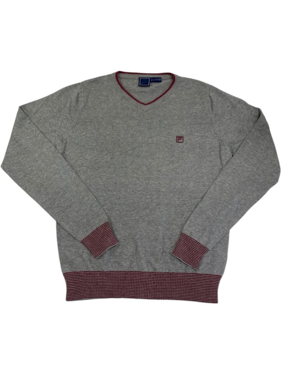 VINTAGE FILA ΠΛΕΚΤΟ ΠΟΥΛΟΒΕΡ V ΛΑΙΜΟΚΟΨΗ ΓΚΡΙ ΑΝΔΡΙΚΟ S